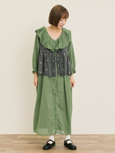 Samansa Mos2「刺繍デニムベスト」|ダウンベスト・ベスト|