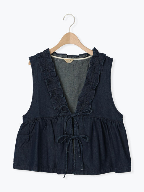 Samansa Mos2「刺繍デニムベスト」|ダウンベスト・ベスト|