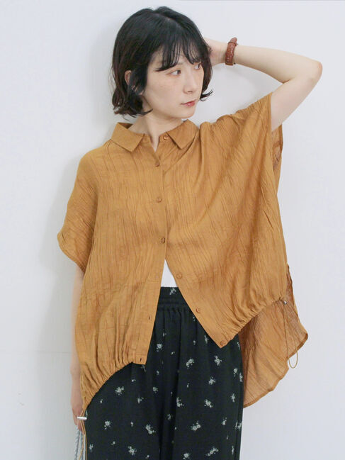 Samansa Mos2 blue「裾ドロスト楊柳シャツ」|シャツ・ブラウス|オレンジ