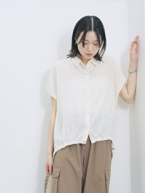 Samansa Mos2 blue「裾ドロスト楊柳シャツ」|シャツ・ブラウス|