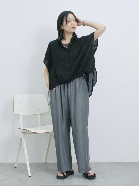Samansa Mos2 blue「裾ドロスト楊柳シャツ」|シャツ・ブラウス|