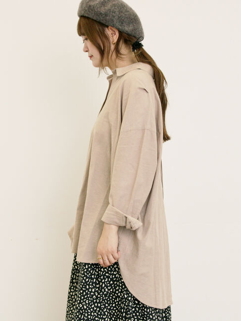 Samansa Mos2「後ろ釦スキッパーチュニック」|シャツ・ブラウス|ベージュ