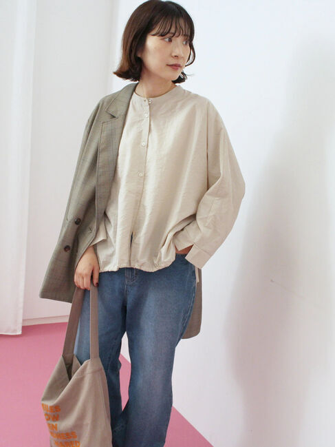 Samansa Mos2 blue「裾ドロストドルマンブラウス」|シャツ・ブラウス|ベージュ