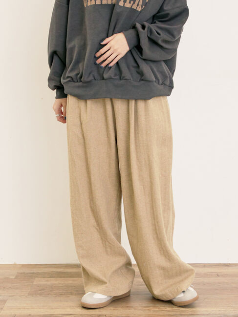 Samansa Mos2「【M/Lサイズ】ツータックゆるストレートパンツ」|その他|ベージュ