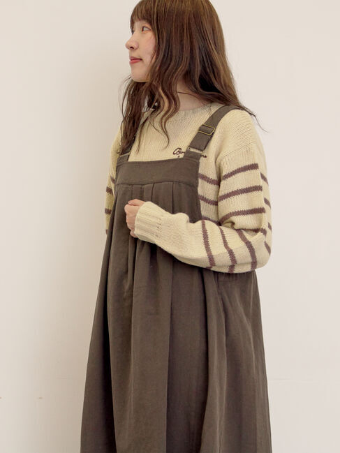 Samansa Mos2「ロゴ刺繍パネルボーダーニット」|ニット・セーター|イエロー