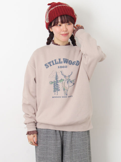 Samansa Mos2「裏毛プリントスウェット」|Tシャツ・カットソー|ベージュ