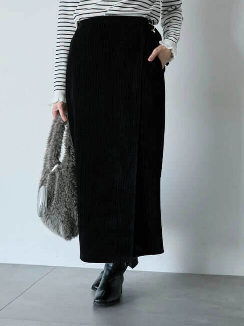 Samansa Mos2 blue「親子コールラップ風スカート」|スカート|ブラック