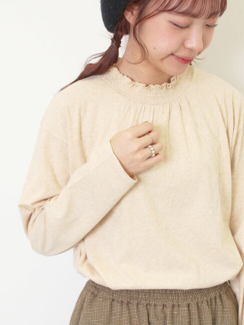 Samansa Mos2「【吸湿発熱】襟スモッキングカットソー」|Tシャツ・カットソー|