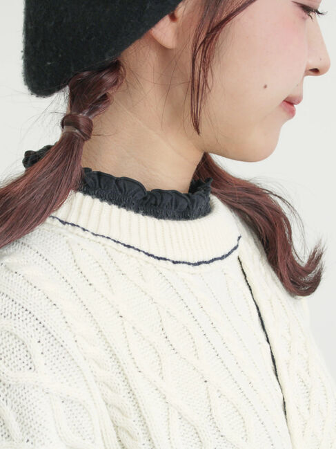 Samansa Mos2「【吸湿発熱】襟スモッキングカットソー」|Tシャツ・カットソー|ブラック