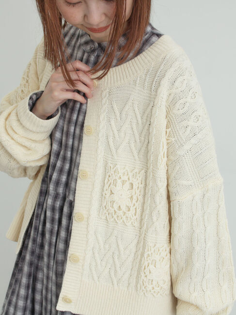 Samansa Mos2「クロシェ風パッチワークニットカーディガン」|カーディガン|キナリ