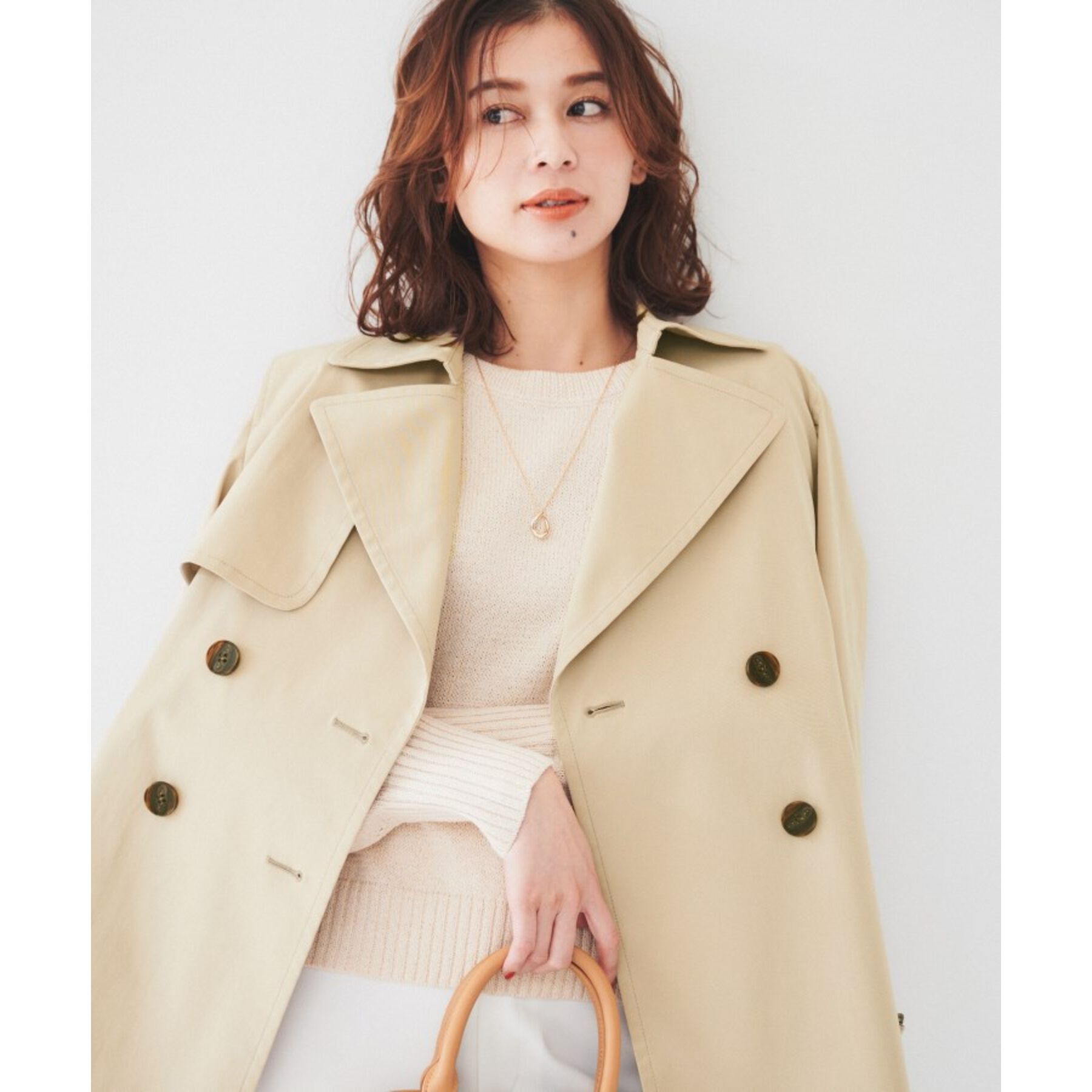 UNTITLED「【洗える/ストレッチ】ショートトレンチコート」|トレンチコート|ピンクベージュ(05