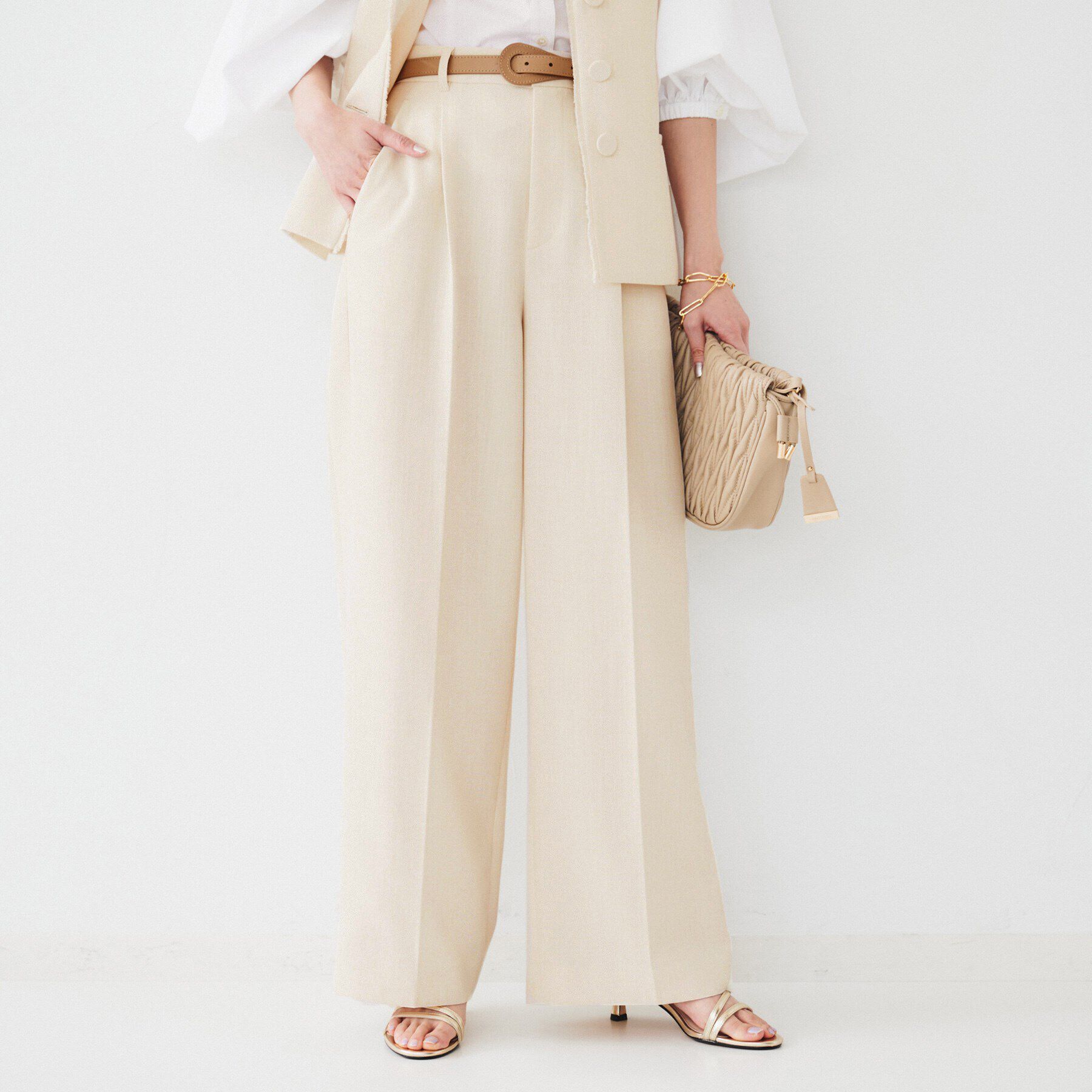 UNTITLED「【セットアップ可能】リネンライクキャンバス ワイドパンツ」|その他|アイボリー(004)