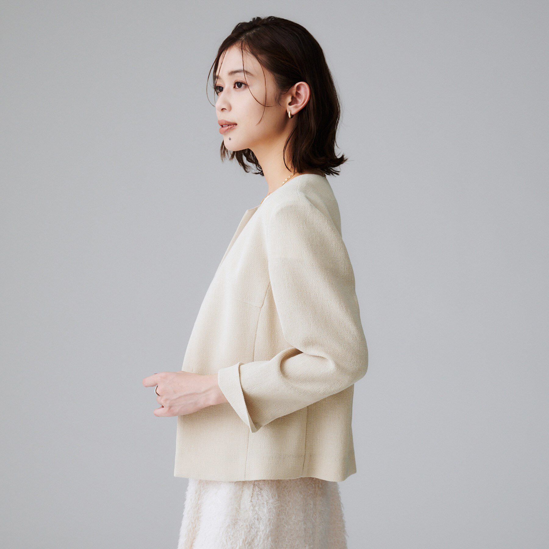 UNTITLED「【短丈/日本製】カラミ風メッシュ ノーカラージャケット」|ノーカラージャケット|