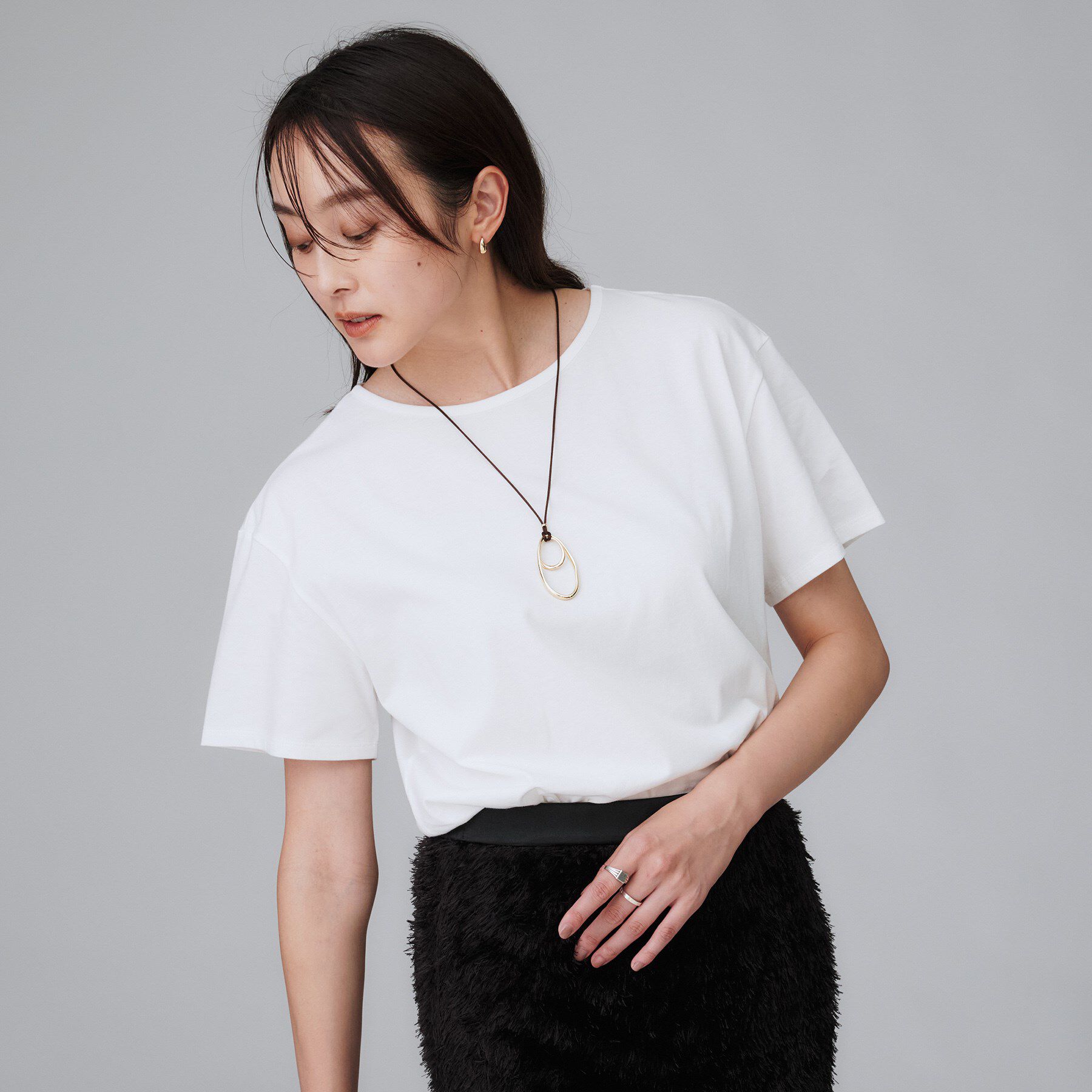 UNTITLED「【接触冷感／コットン100／洗える／Tシャツ】半袖天竺プルオーバー」|Tシャツ・カットソー|オフホワイト(003