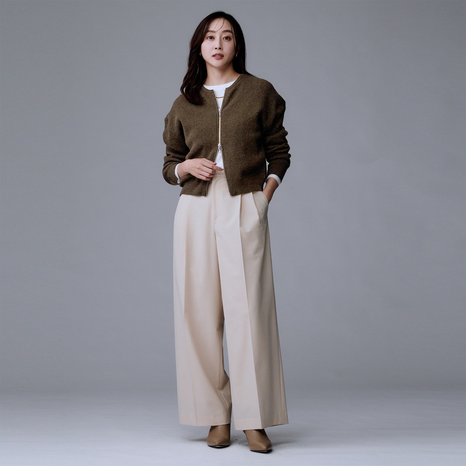 UNTITLED「【ゆったりサイズ／着丈短め】ジップニットカーディガン」|カーディガン|