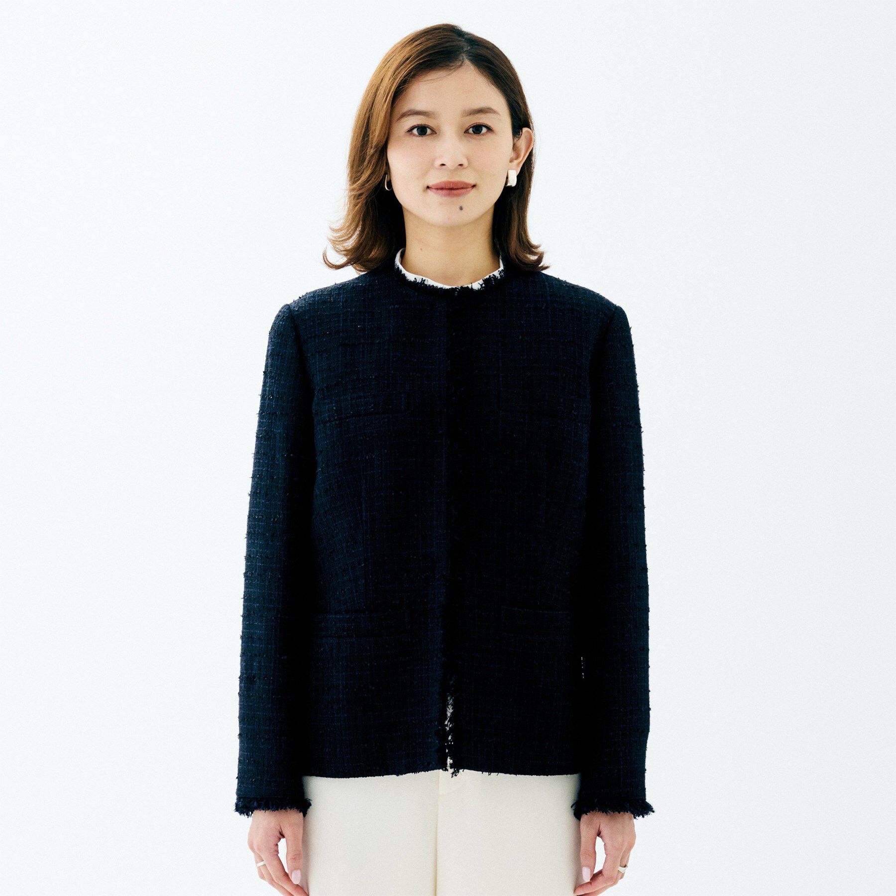 UNTITLED「【仕事着/スーツ】ファンシーツイード ジャケット」|ノーカラージャケット|