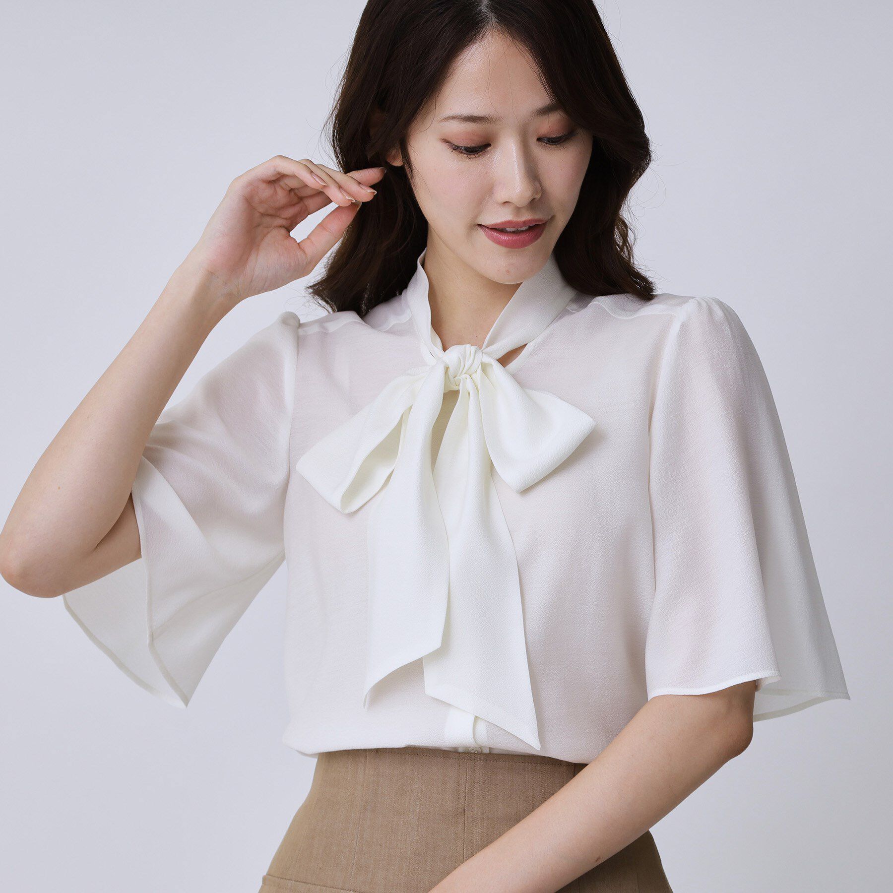 COUP DE CHANCE「【手洗い可／日本製】ボウタイブラウス」|シャツ・ブラウス|ホワイト(001)