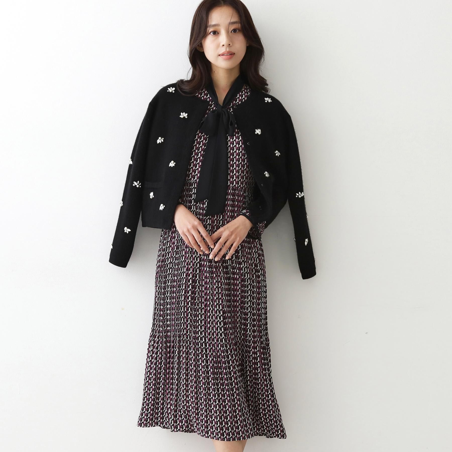 COUP DE CHANCE「【ボウ取外し可】幾何柄プリーツワンピース」|ワンピース|