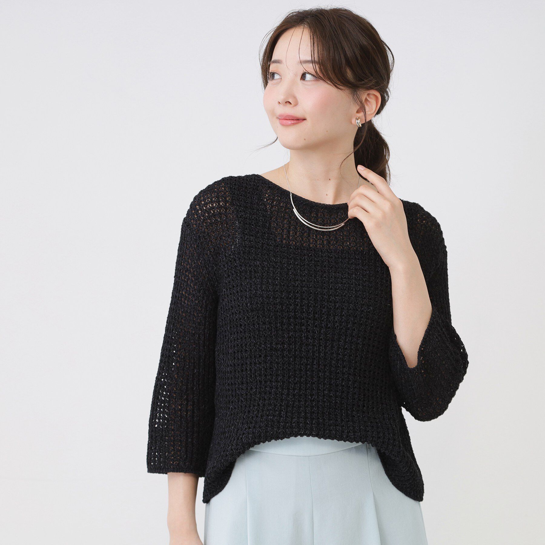 COUP DE CHANCE「【手洗い可／和紙】メッシュニット」|ニット・セーター|ブラック(019)