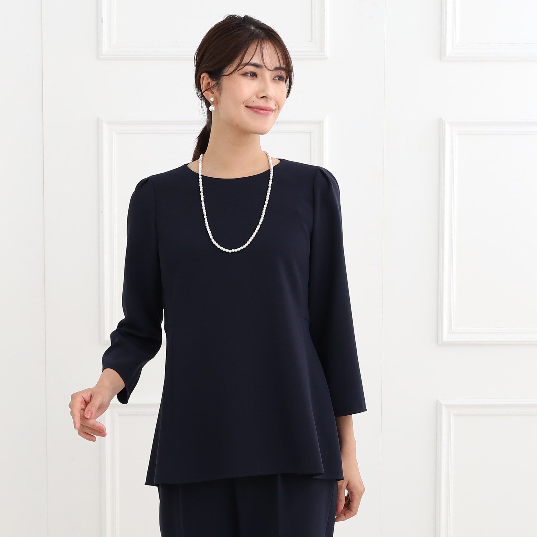 Reflect「【フォーマル/洗える/セットアップ可】ぺプラムデザインブラウス」|シャツ・ブラウス|ネイビー(094)