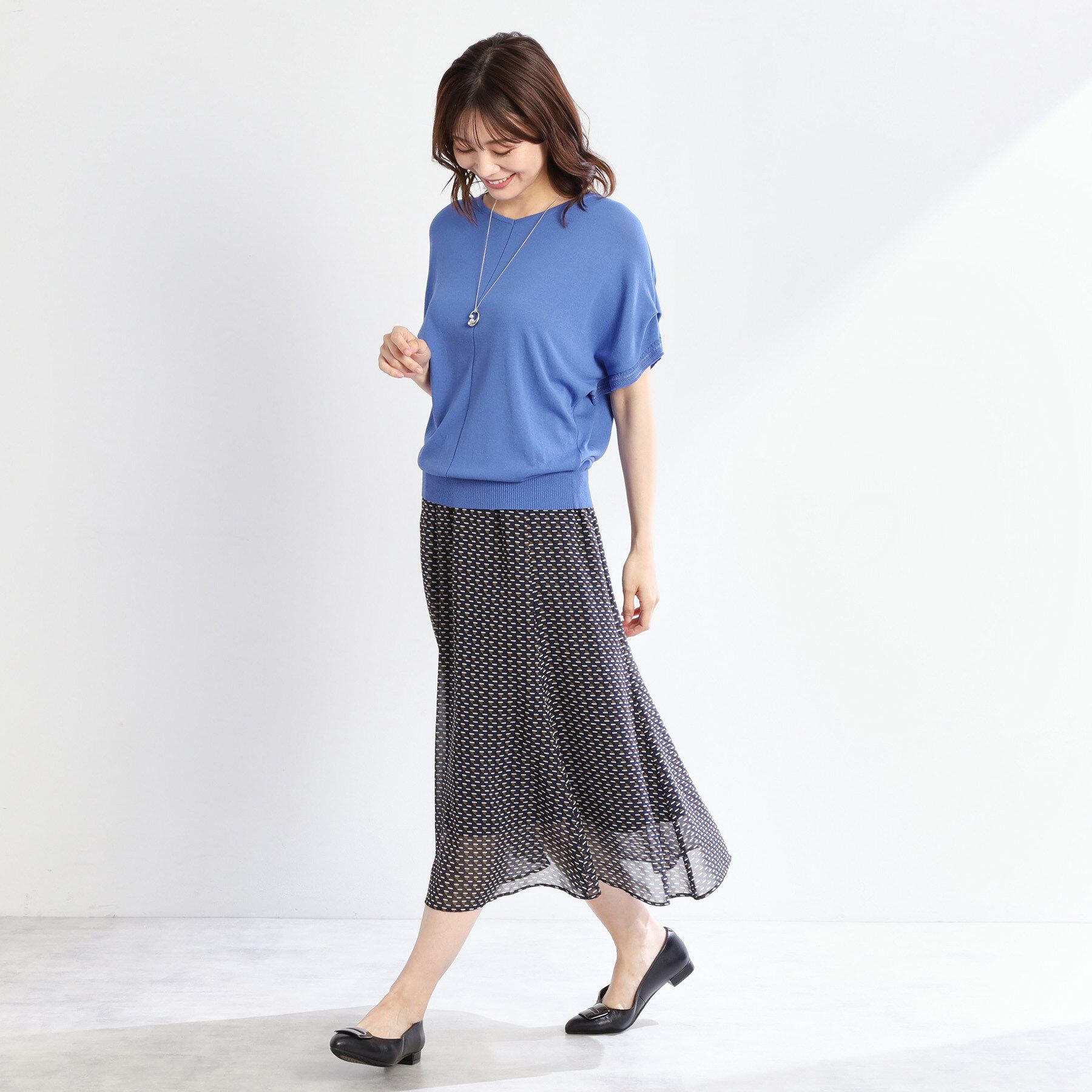 Reflect「【WEB先行カラーあり／マシンウォッシュ可／ウエスト総ゴム】コツキ幾何柄ロングスカート」|スカート|