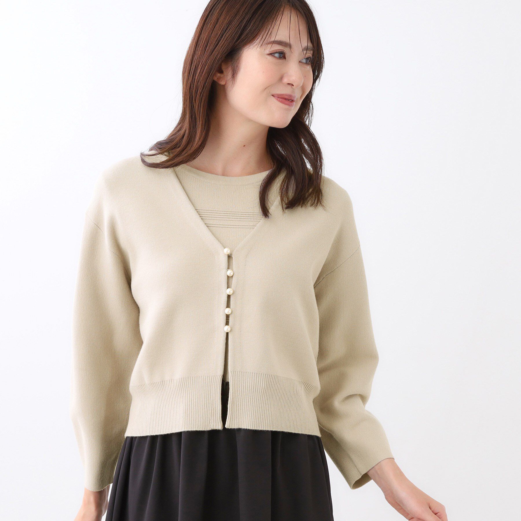 Reflect「【軽い羽織に◎／セットアップ可】パール調ボタン付きカーディガン」|カーディガン|