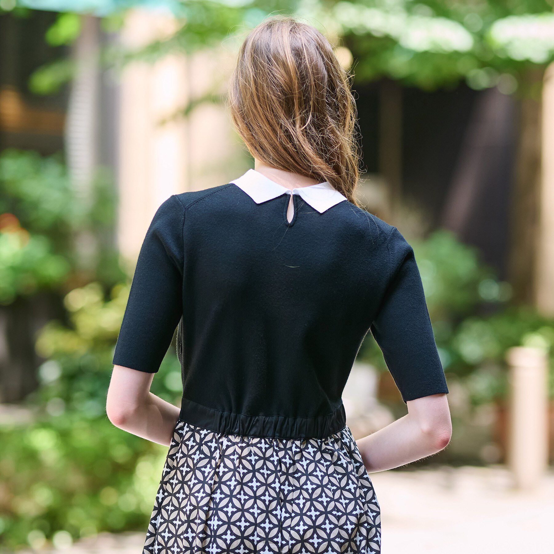 DRESSTERIOR「【ウォッシャブル】オーバーラップバイカラーニットコンビワンピース」|ワンピース|