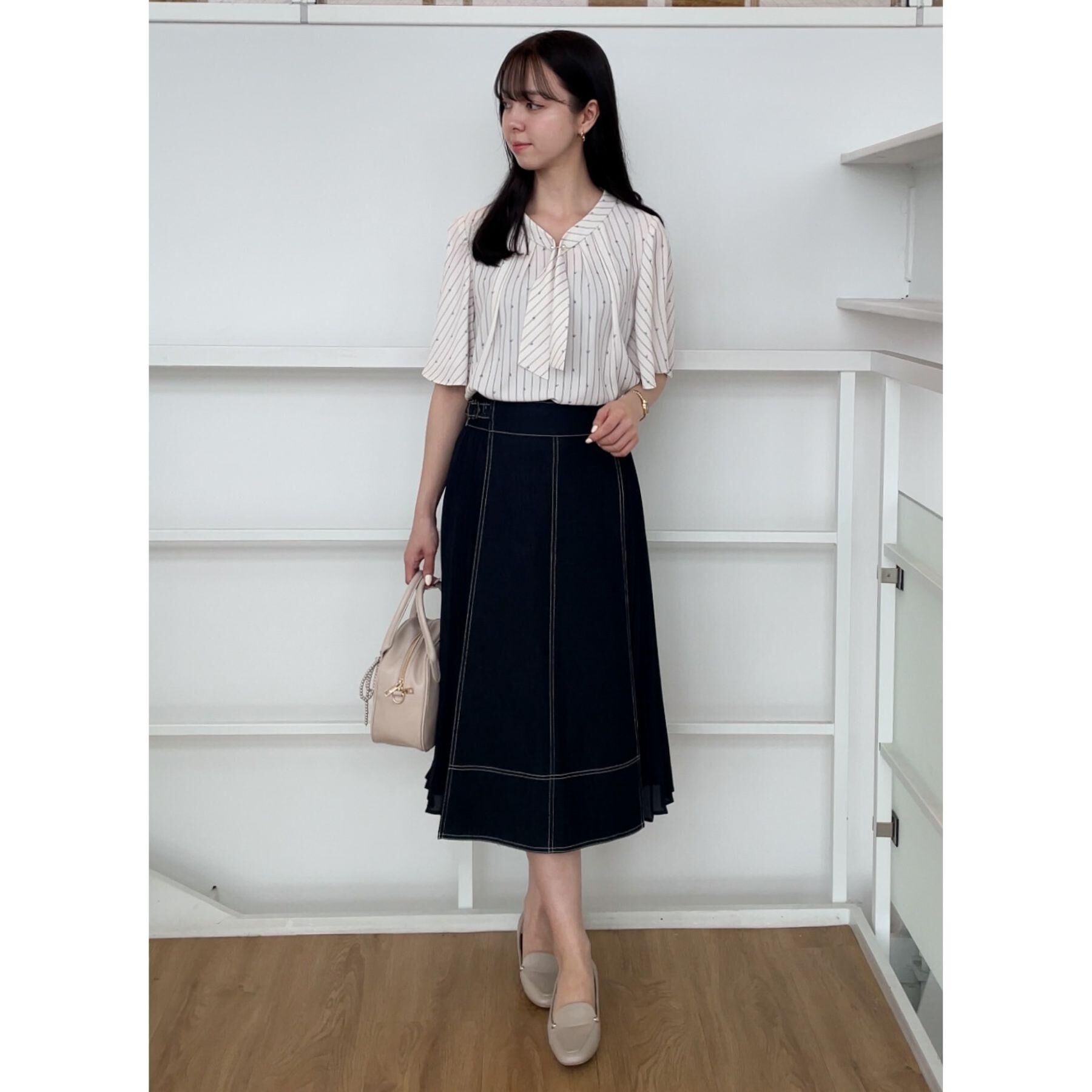 grove「グローブ人気のスカート！デニムサイドプリーツスカート」|スカート|