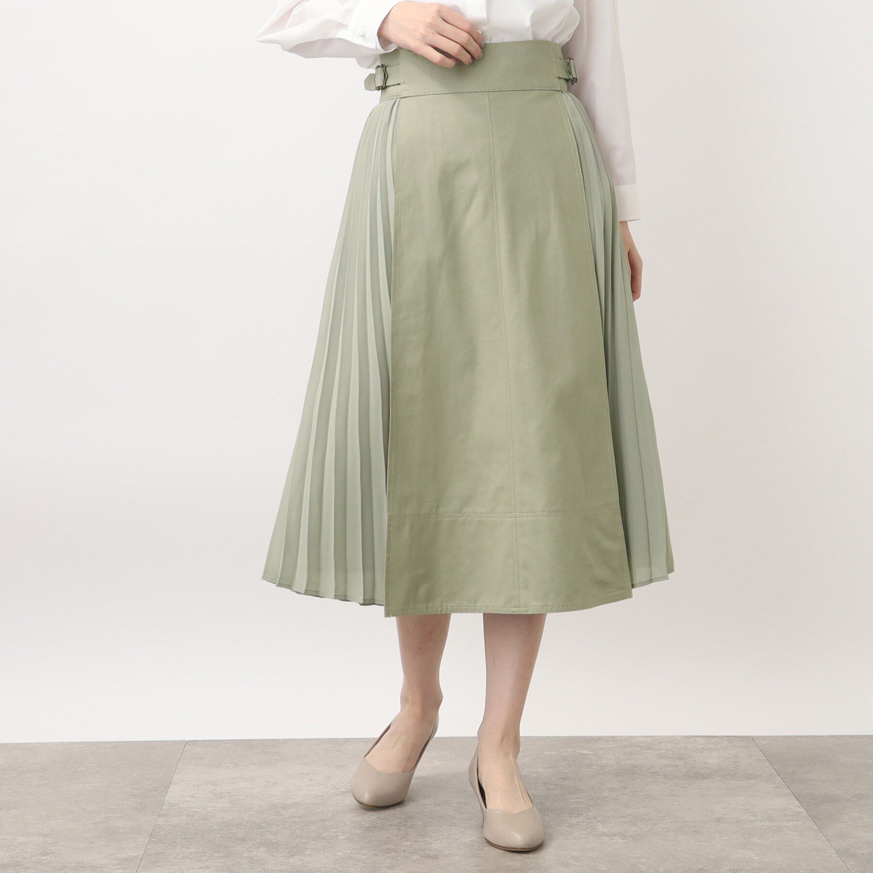 grove「グローブ人気のスカート！デニムサイドプリーツスカート」|スカート|ライトカーキ（027）