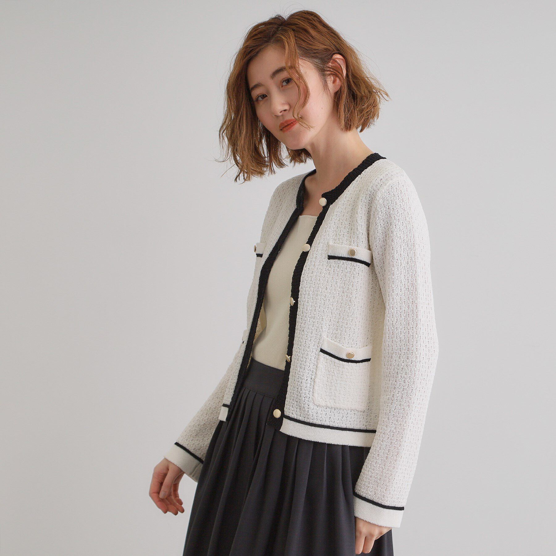 grove「バイカラーニットジャケット」|カーディガン|