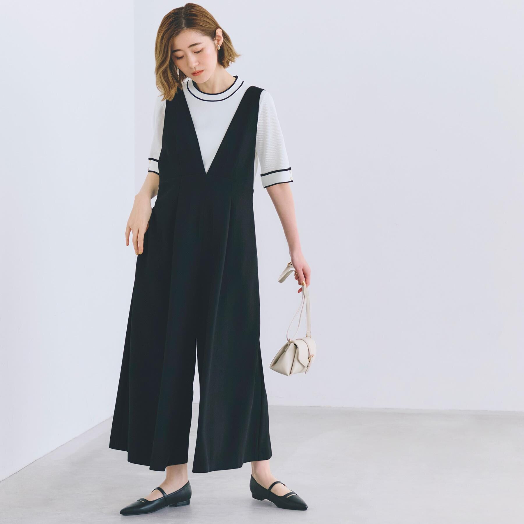 grove「ラメストライプサロペット」|オールインワン|ブラック(019)