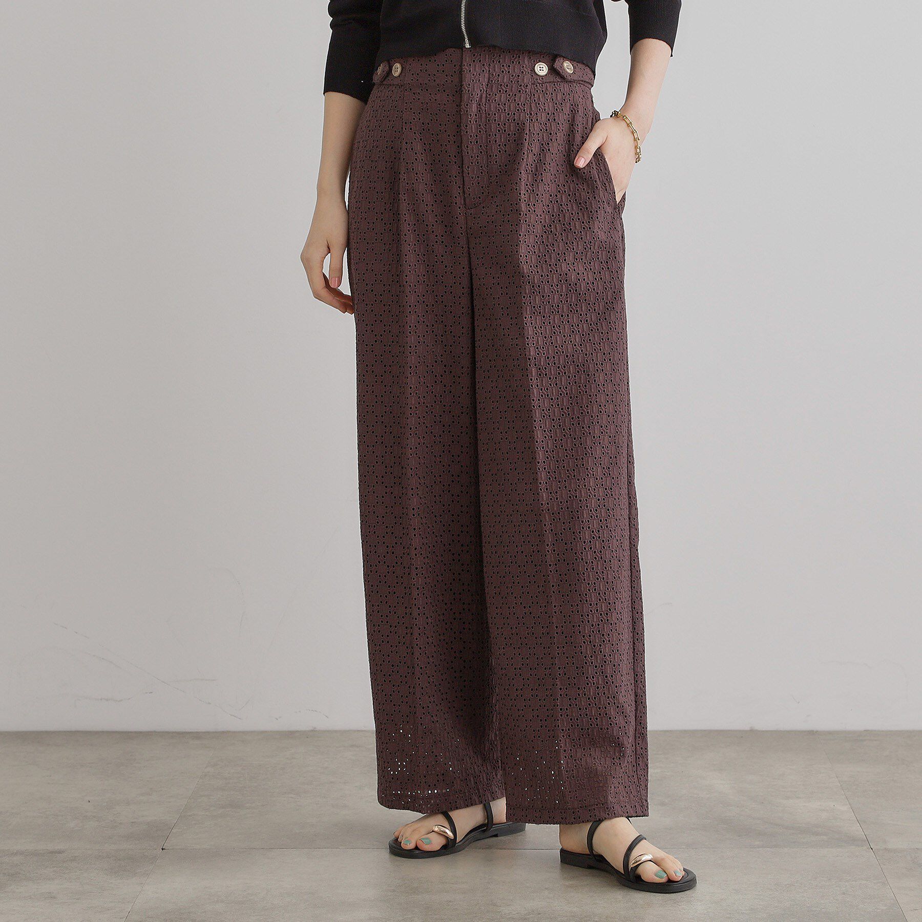 grove「【レースの透け感が軽やか】エンブロイダリーレースワイドパンツ」|その他|モカブラウン(042