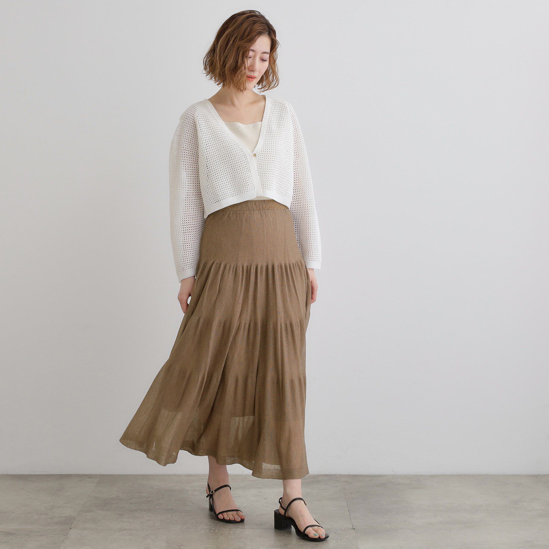 grove「夏の華やぎティアードニットシアースカート」|スカート|