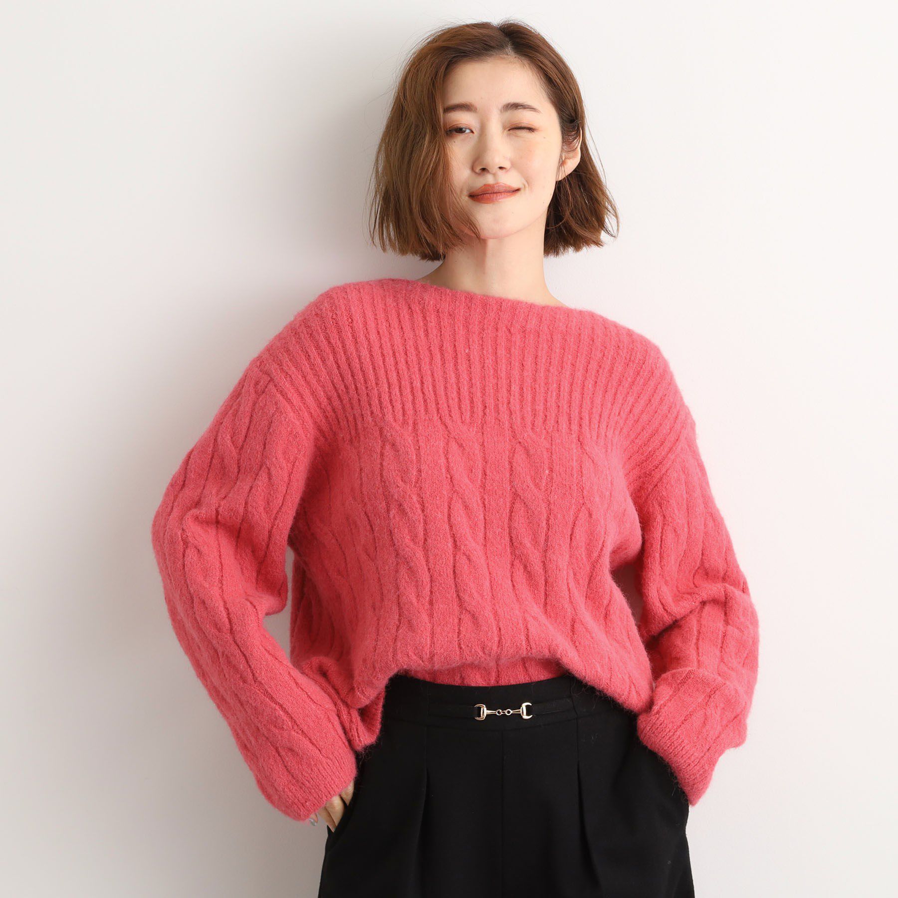 grove「ふんわり包み込む ケーブルボートネックニット」|ニット・セーター|