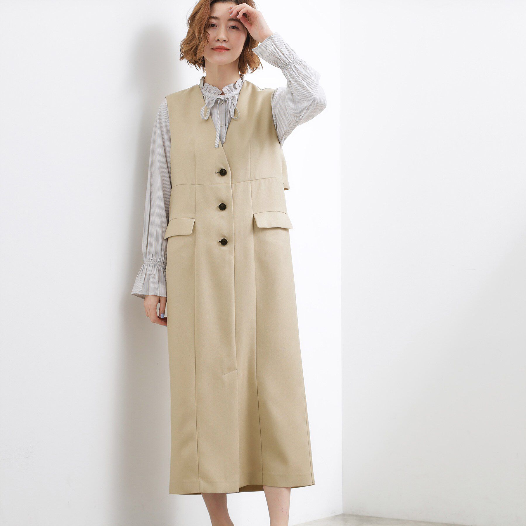 grove「【一枚着／ジレ】着回しできるトレンチライクジャンドレ」|ワンピース|ベージュ(052)