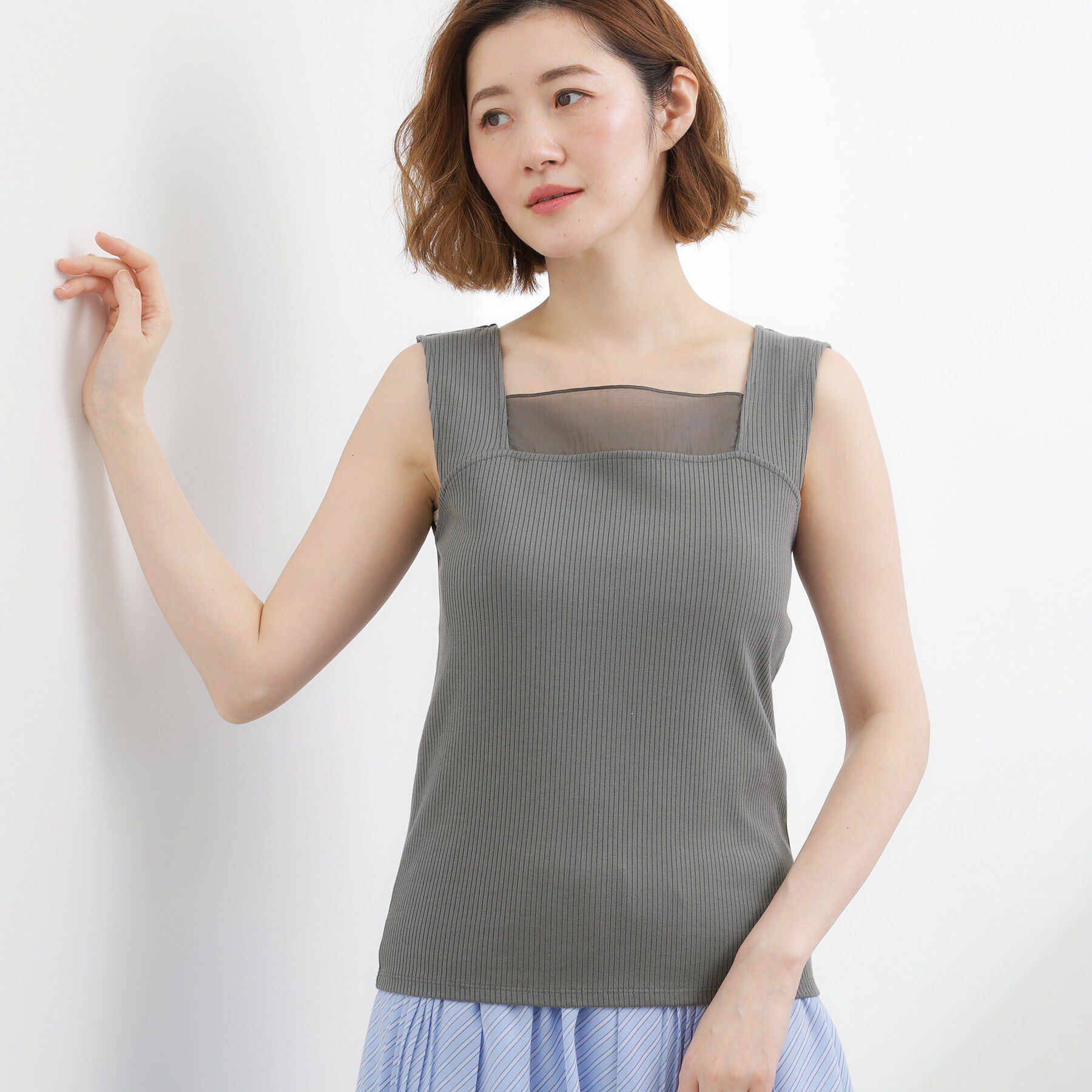grove「【貴島明日香さん着用】シアードッキングスクエアタンク」|キャミソール|チャコール(013)
