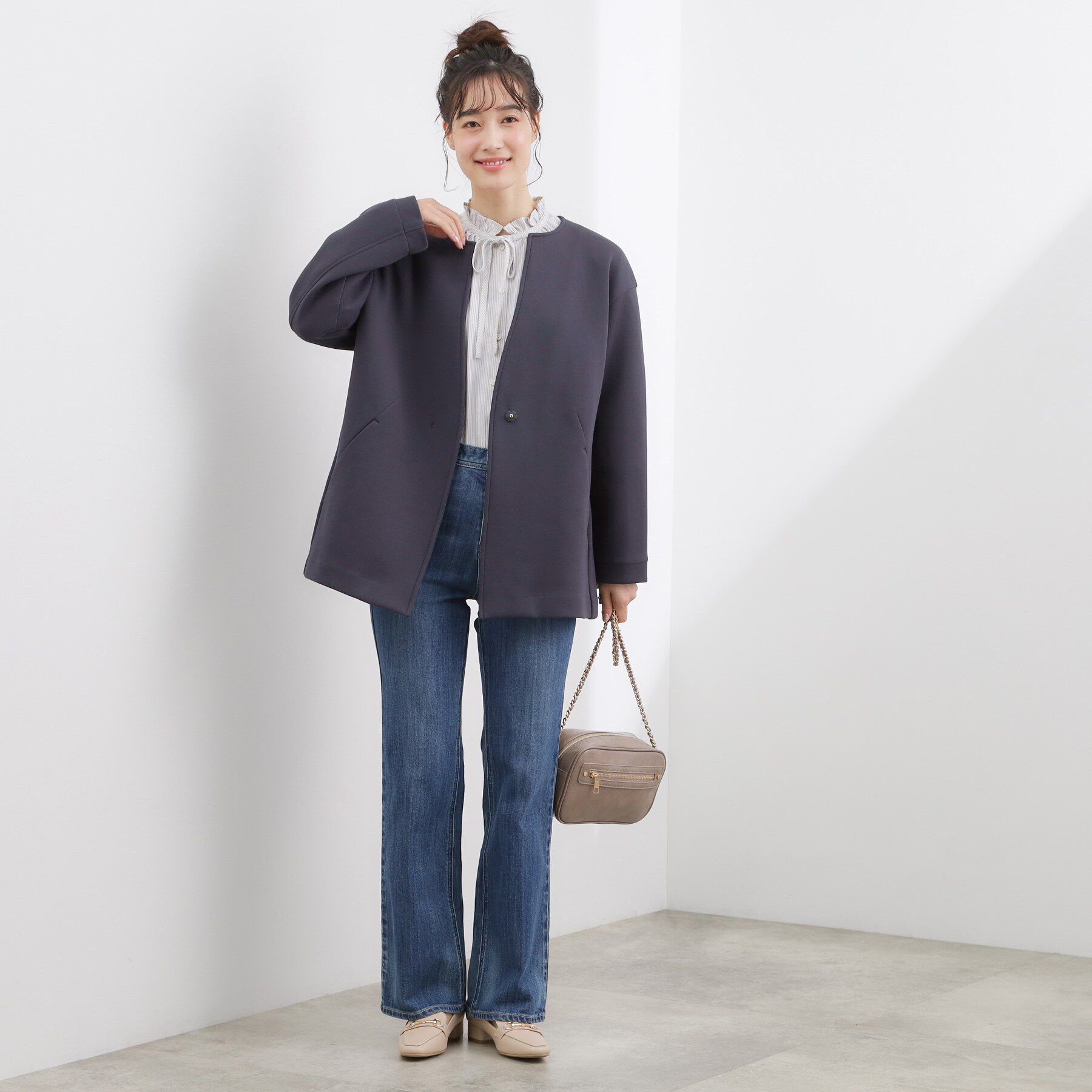 grove「しなやかな着心地で動きやすい、ダンボールジャージノーカラーコート」|ノーカラーコート|