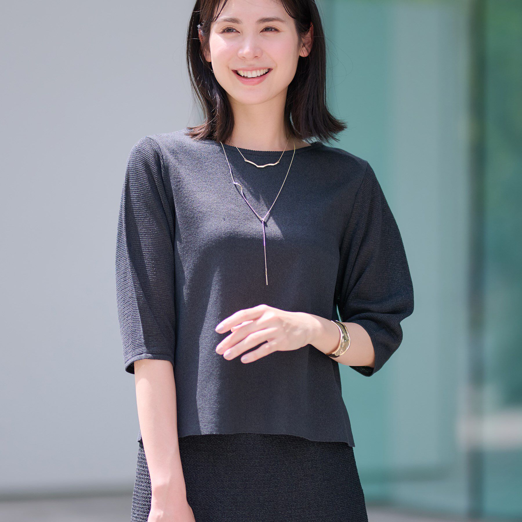 INDIVI「【洗える／和紙混素材／SETUP可能】バルーンスリーブニット」|ニット・セーター|