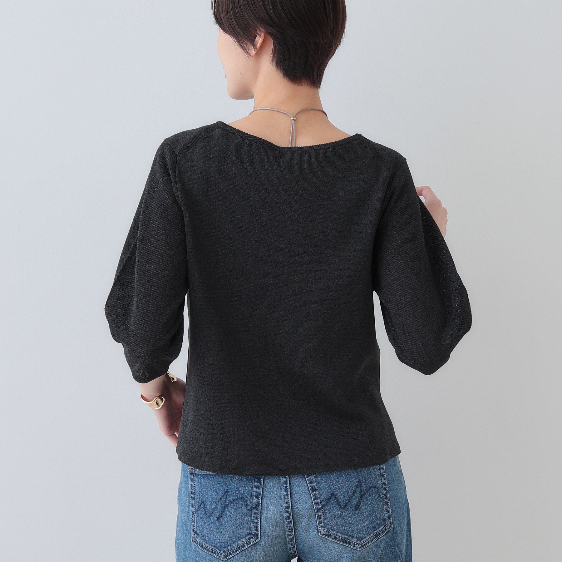 INDIVI「【洗える／和紙混素材／SETUP可能】バルーンスリーブニット」|ニット・セーター|