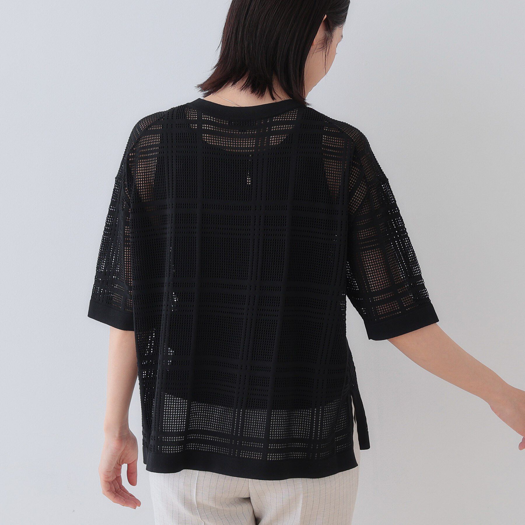 INDIVI「【洗える】メッシュチェック柄ニット」|ニット・セーター|