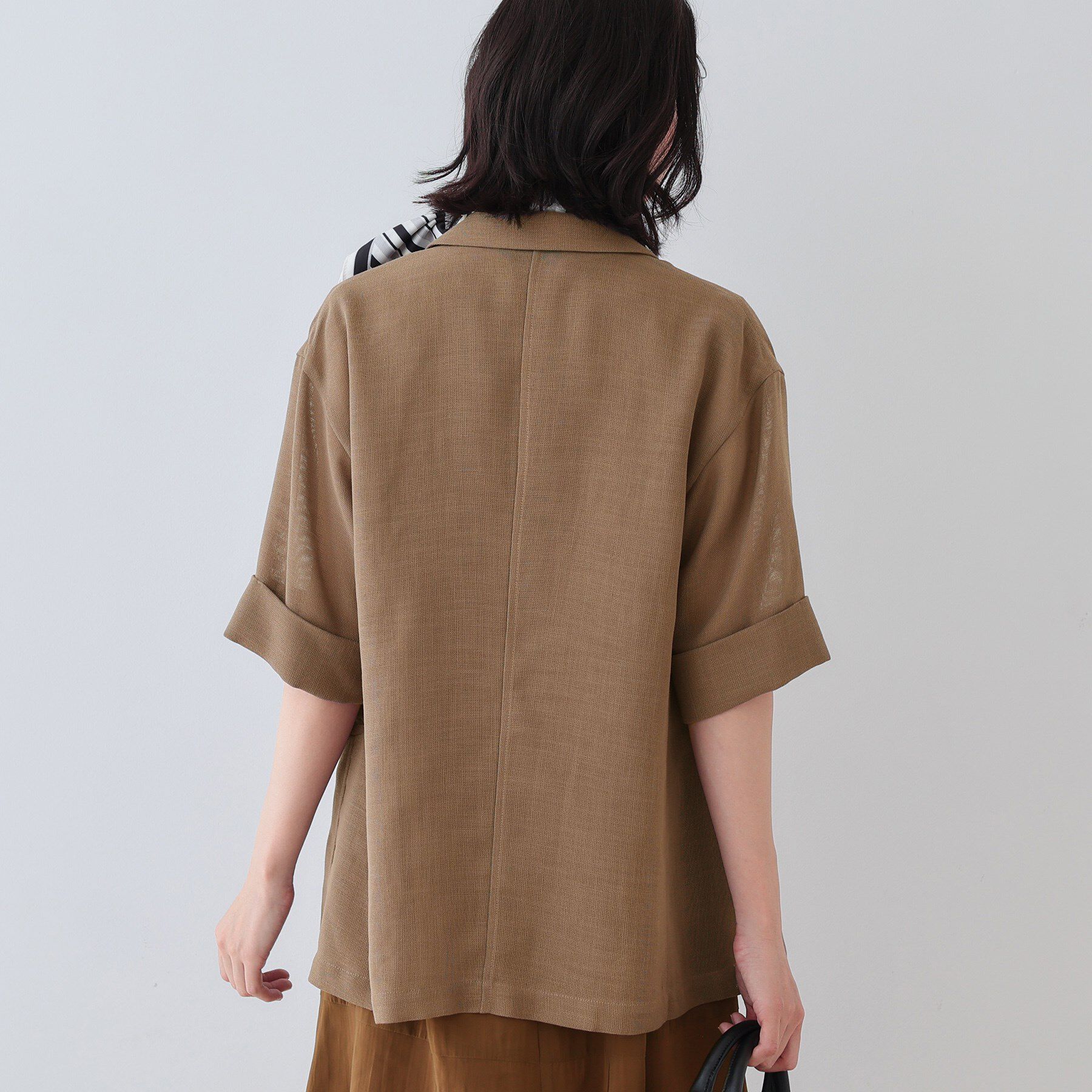 INDIVI「【洗える／メッシュ素材】リネンライク半袖ダブルジャケット」|テーラードジャケット|