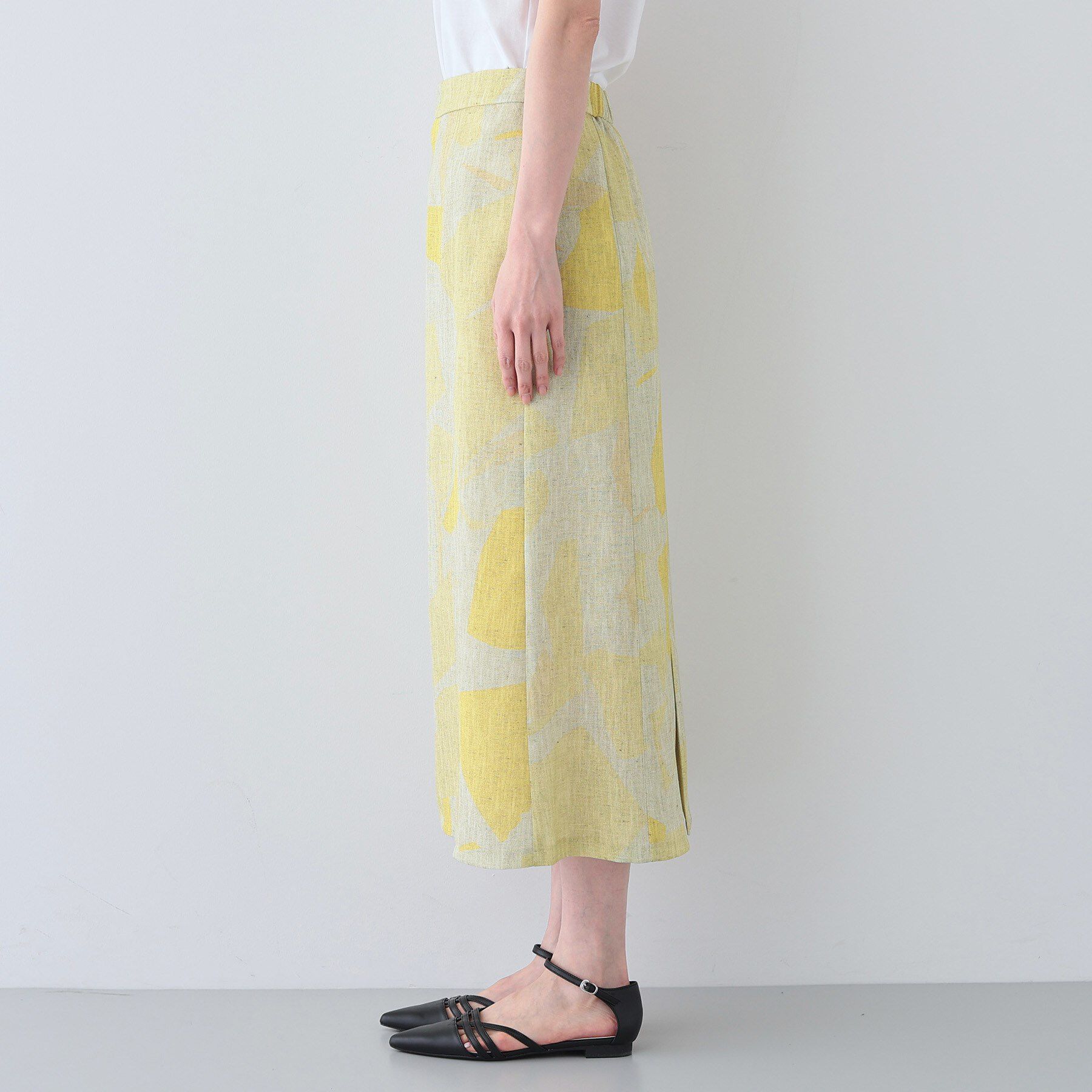 INDIVI「【洗える】リネンライク ブロッキングプリントスカート」|スカート|