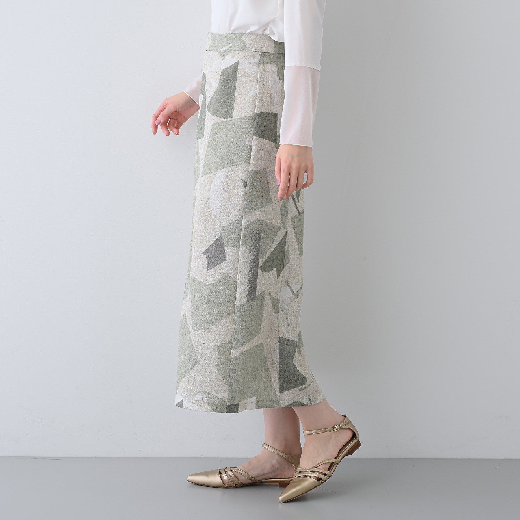 INDIVI「【洗える】リネンライク ブロッキングプリントスカート」|スカート|