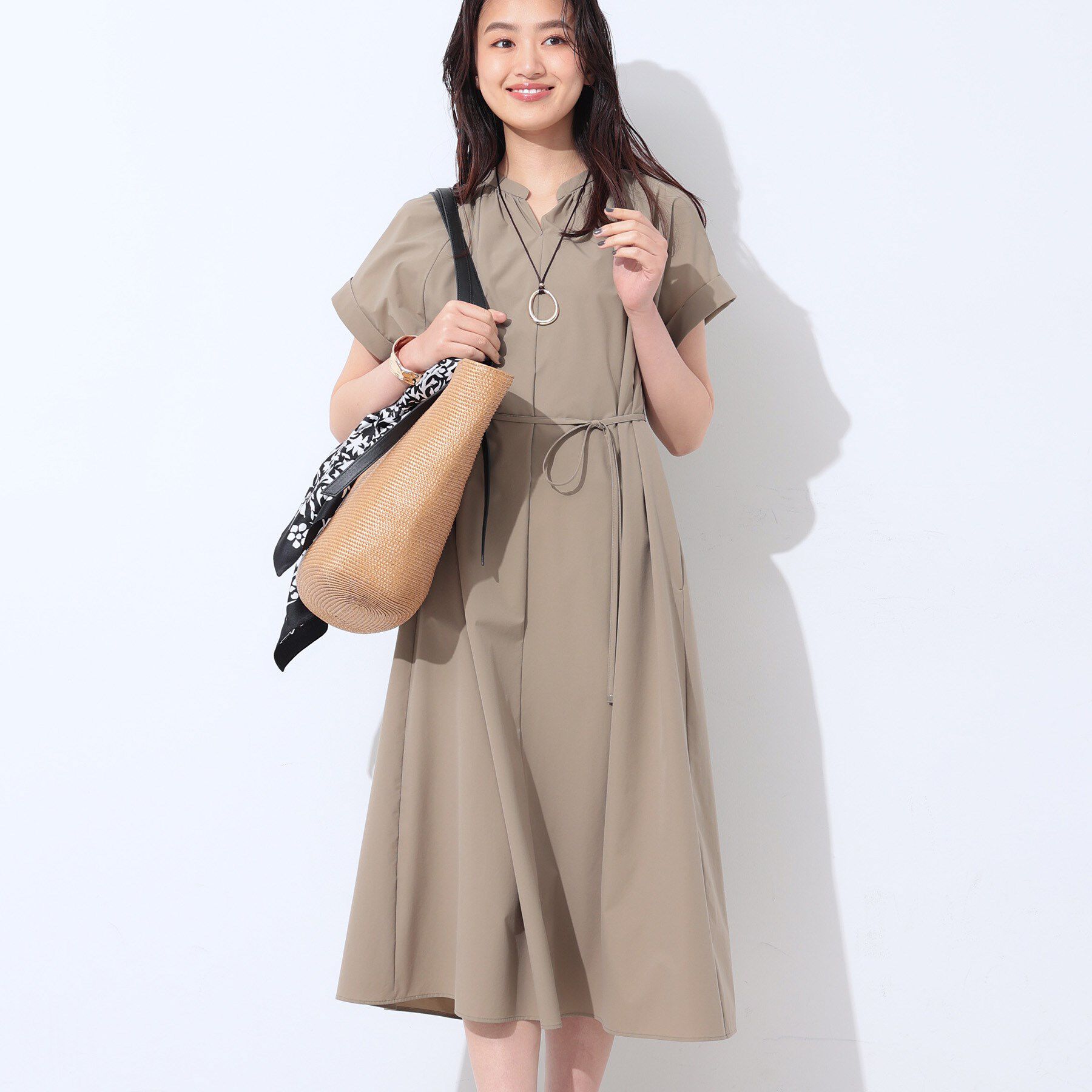 INDIVI「【通気性◎撥水／UV／接触冷感】アクティブワンピース」|ワンピース|オリーブグリーン(0