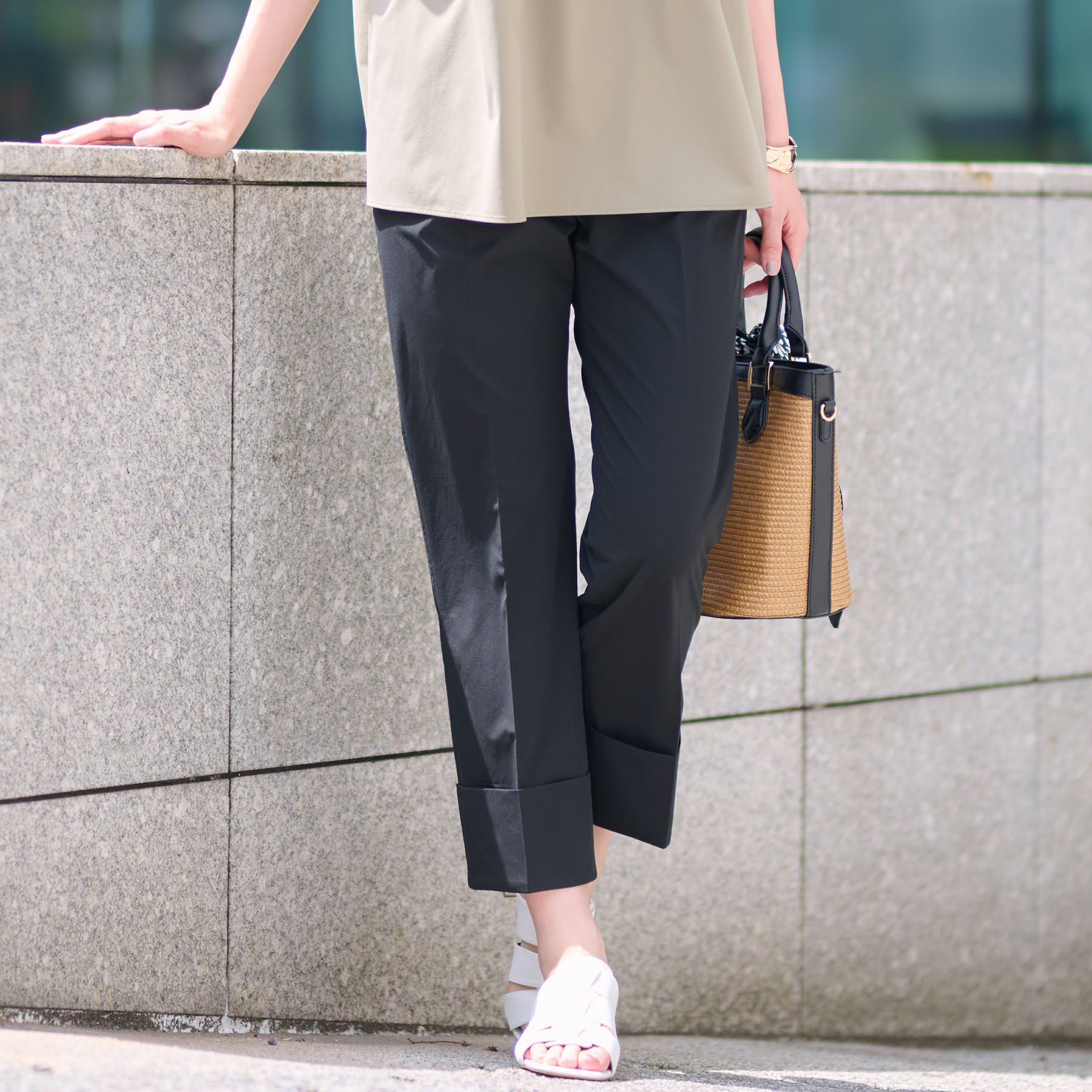 INDIVI「【通気性◎撥水／UV／SETUP可能】アクティブパンツ」|その他|ブラック(019)