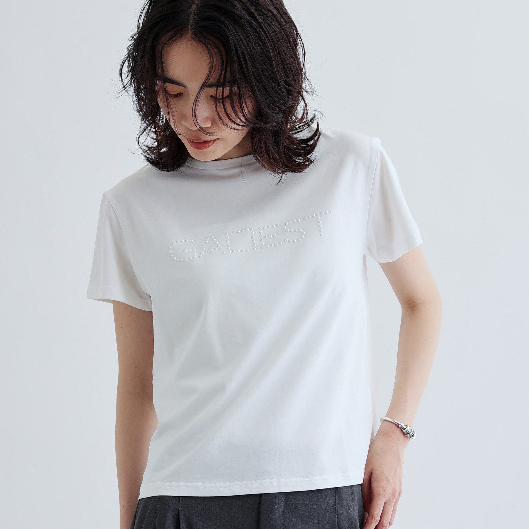 GALLEST「パール調ロゴTシャツ」|Tシャツ・カットソー|ホワイト(001)