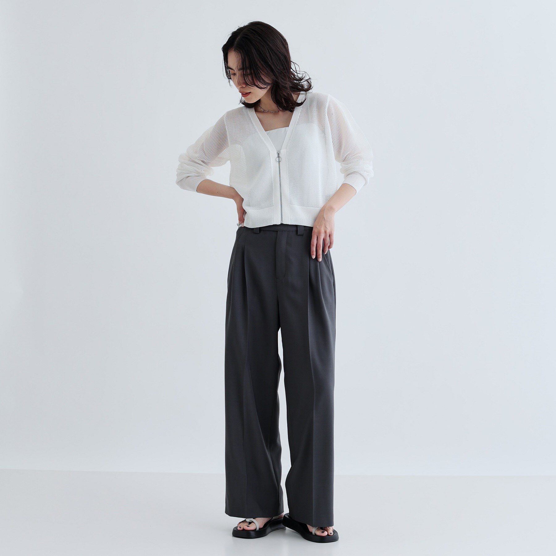 GALLEST「【再入荷】メッシュジップカーディガン」|カーディガン|