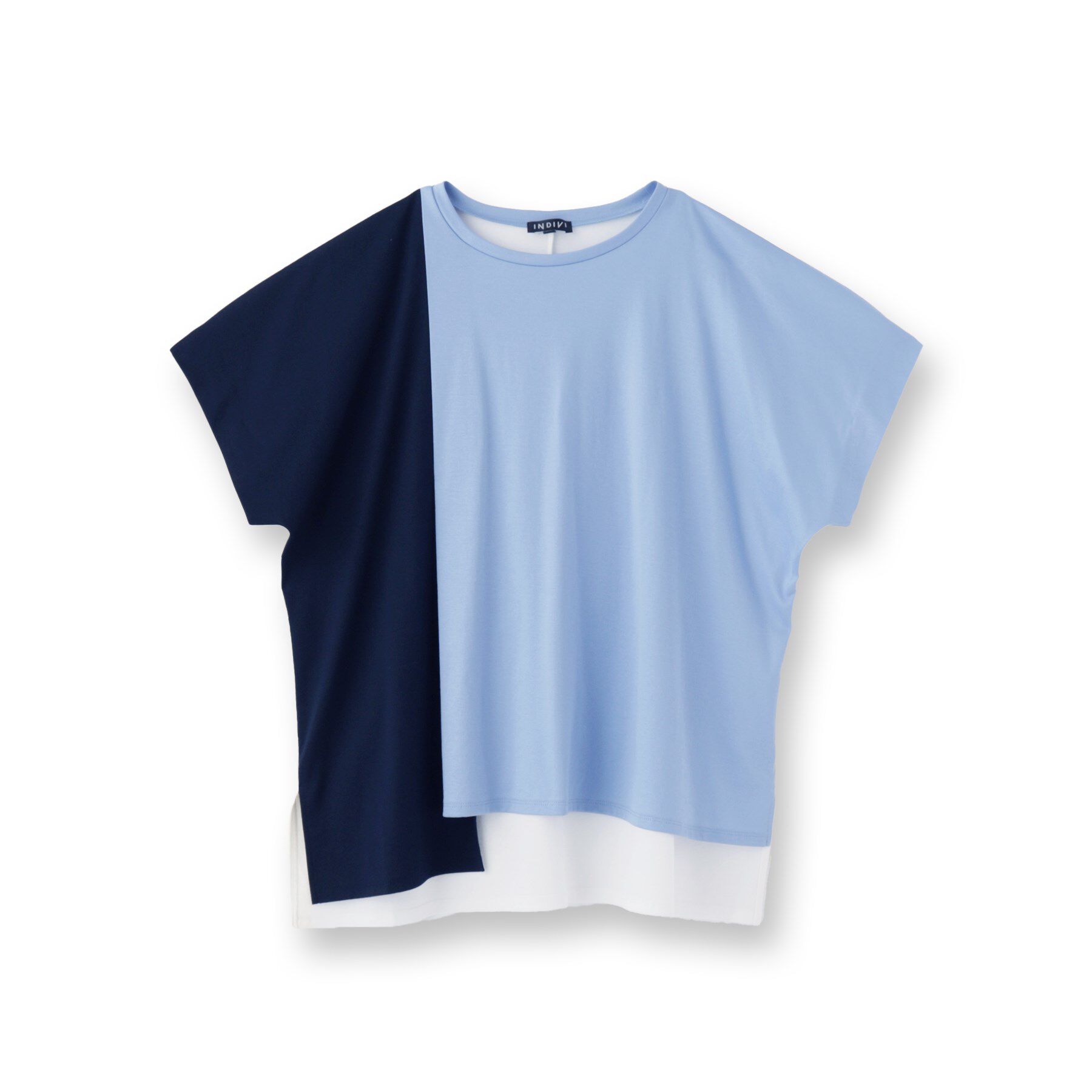 INDIVI「【洗える／汗ジミ防止】バイカラー＆アシメヘム Tシャツ」|Tシャツ・カットソー|