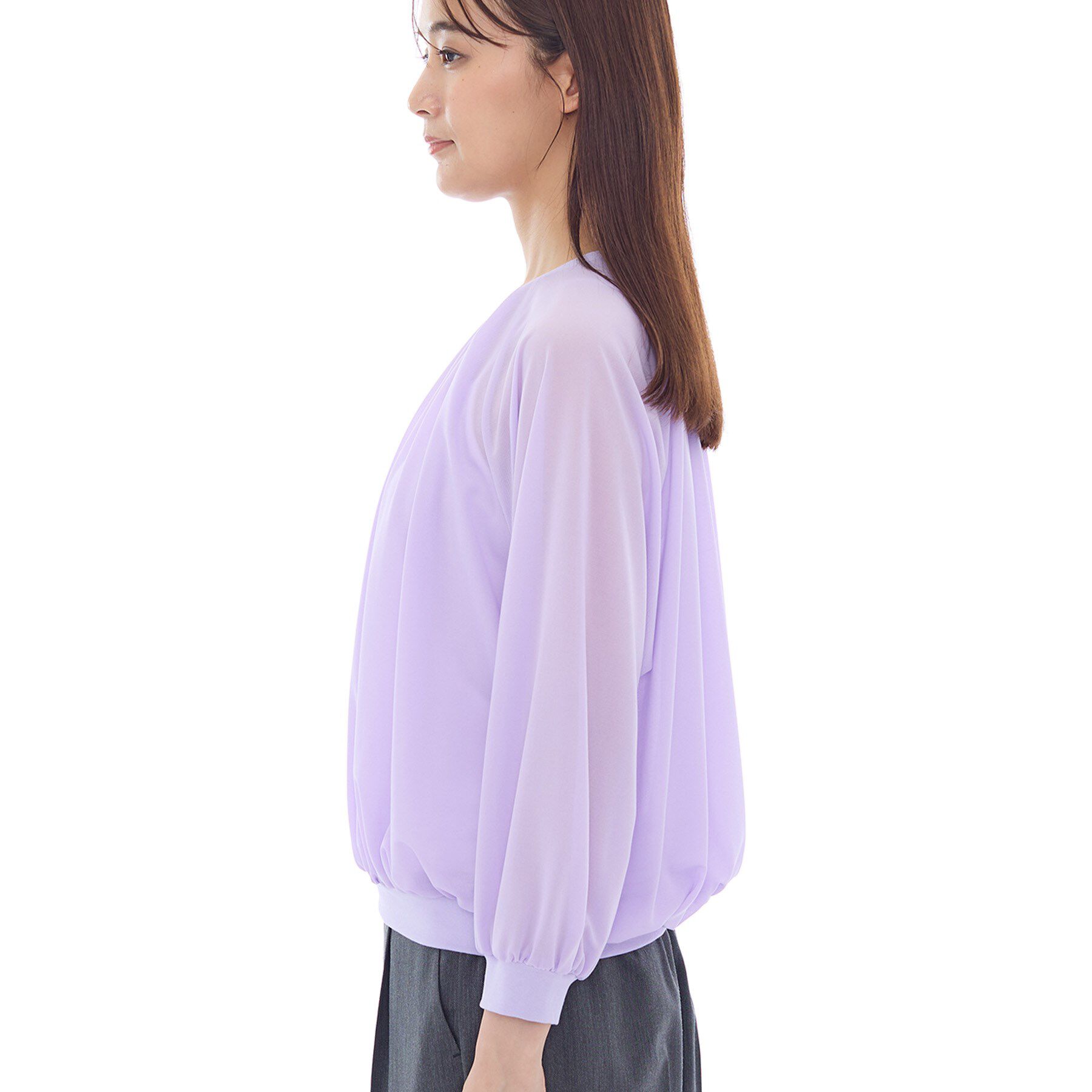 INDIVI「【体型カバー／マシンウォッシュ対応】シアージャージトップス」|Tシャツ・カットソー|