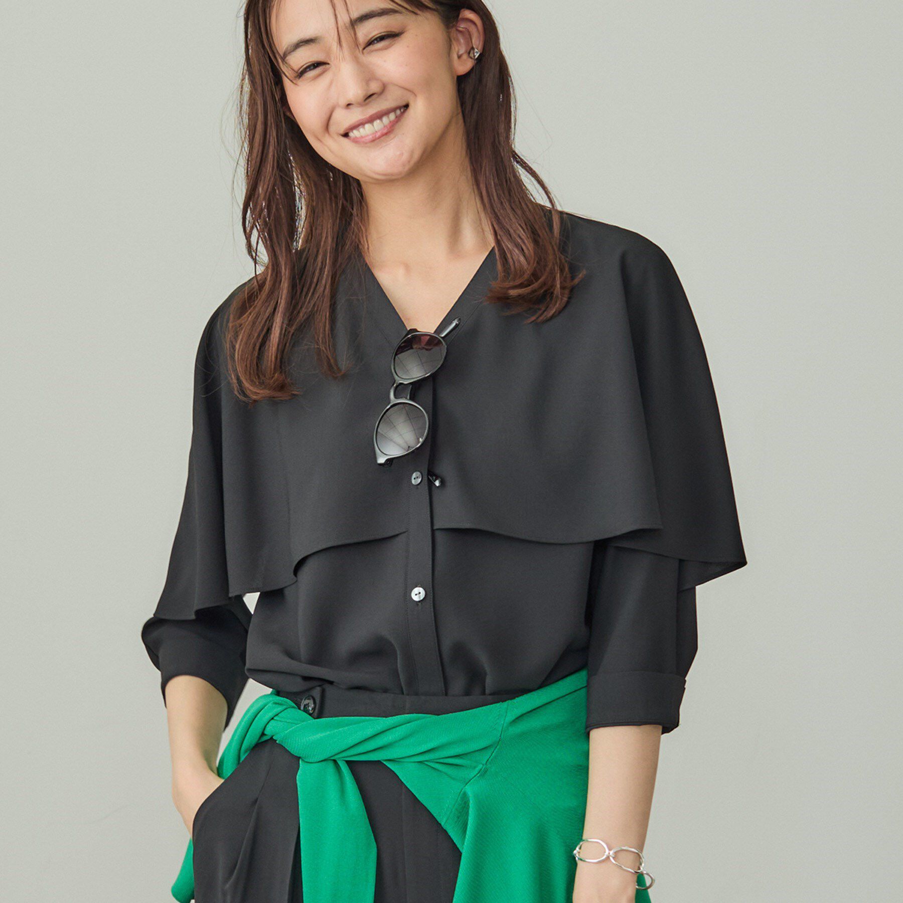 INDIVI「【羽織りとしても活躍！】ケープカラーブラウス」|シャツ・ブラウス|